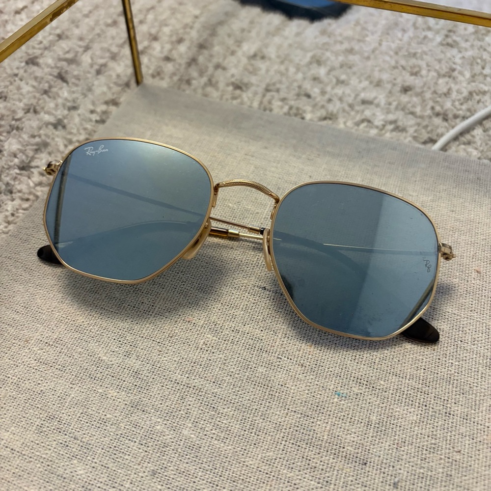 Ray-Ban Gold Frame Sunglasses with Blue Lenses